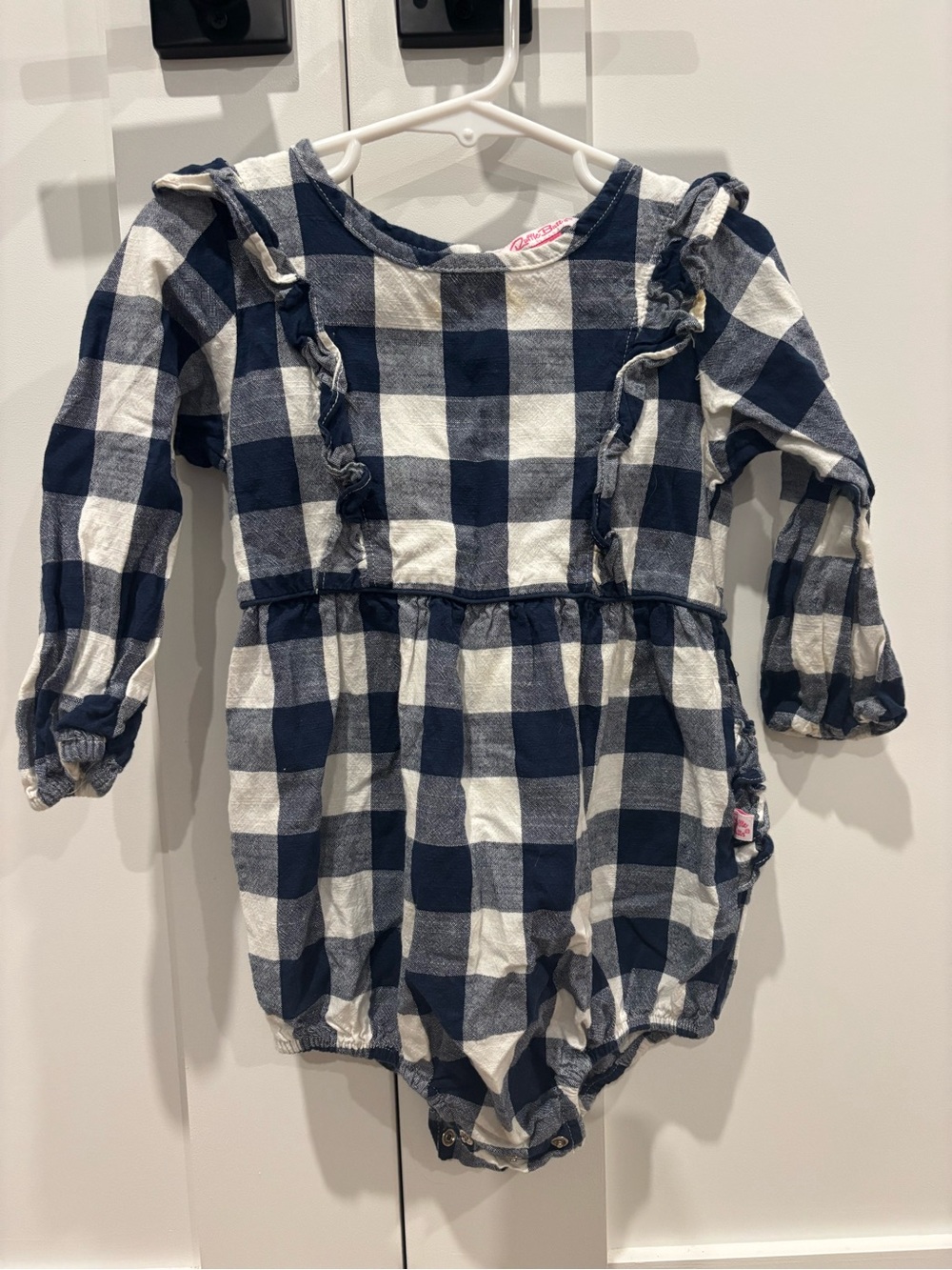 Ruffle Butts Navy & White Plaid Long-Sleeve One-Piece